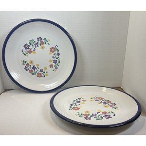 Vintage Spectrum Japan Stoneware Dinner Plates 11" Floral Multicolor Set of 2 VG
